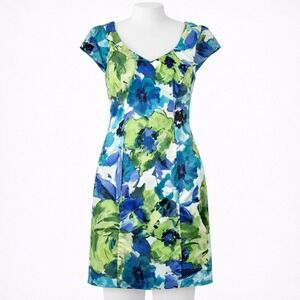 Byer California Floral Print Dress 6 S Green Blue Career Garden Cocktail‎ Spring
